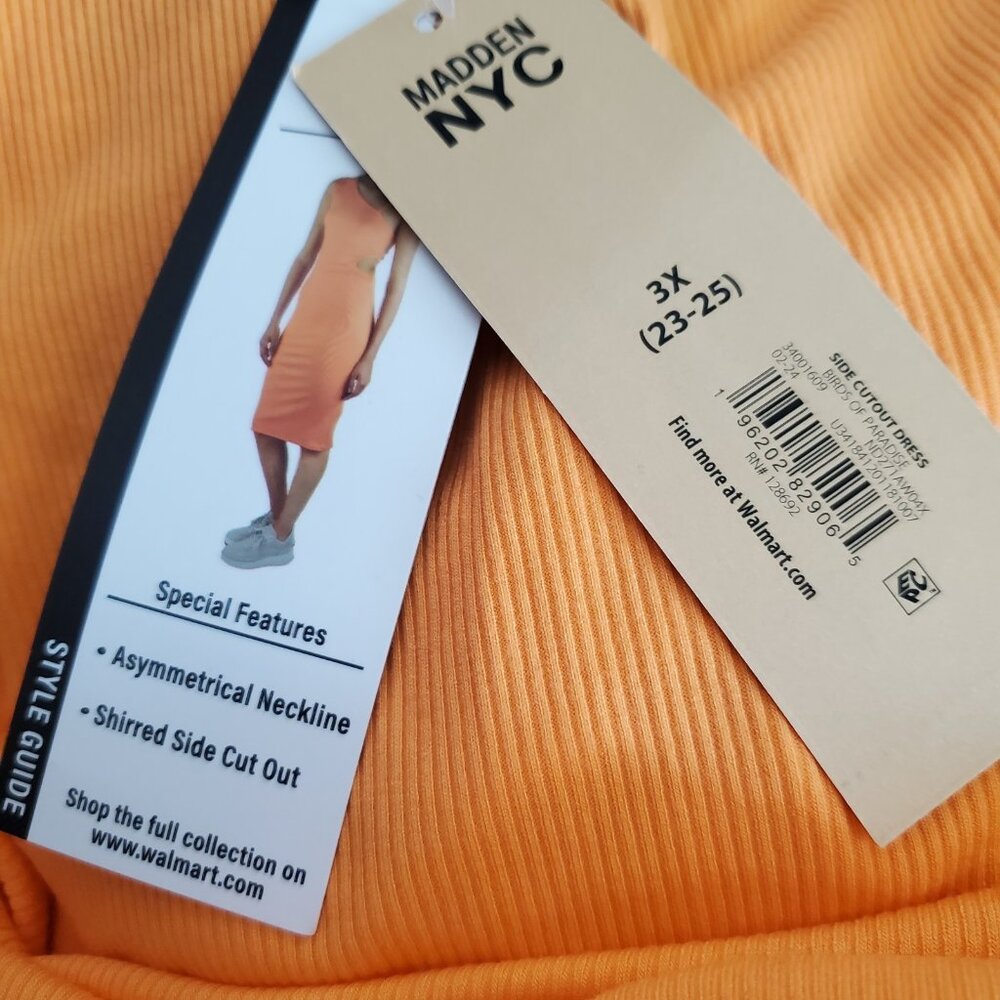 Women's 2X Orange Dress Madden NYC Asymmetrical Neckline Shirred Side Cut Out - Picture 11 of 14